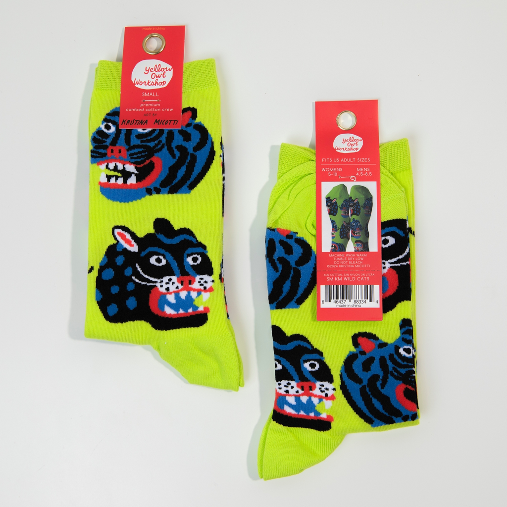 Wild Cats Crew Socks by Kristina Micotti (Small)