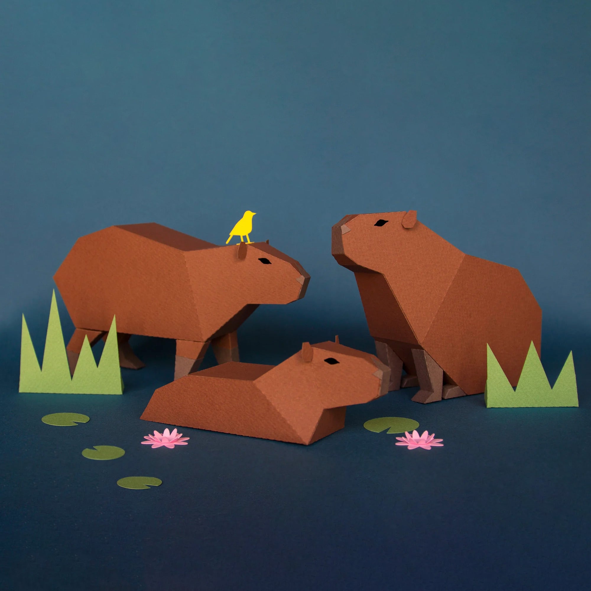 Capybara Family Paper Model Kit