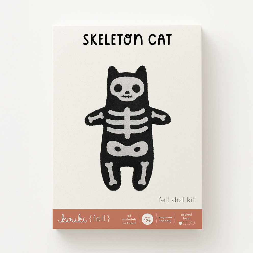 Skeleton Cat Felt Doll Kit