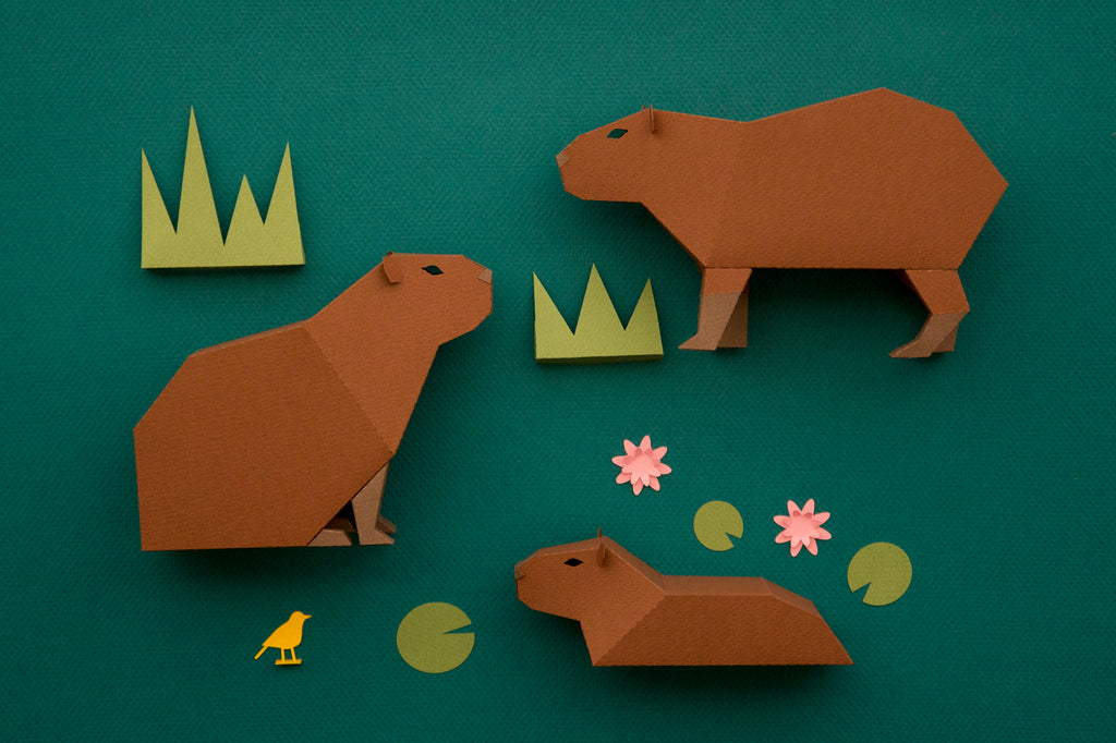 Capybara Family Paper Model Kit