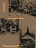 Book cover of 'Handmade Utopia' with images of architectural structures on a brown background.