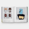 Open book displaying colorful abstract illustrations of faces on a white background